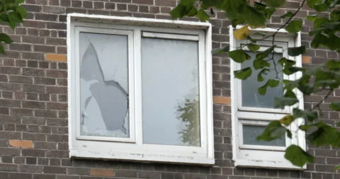 Broken window glass. House, Flat. Stock Footage 139690712