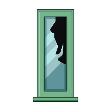 Broken window glass showing damage and destruction Ilustración de archivo