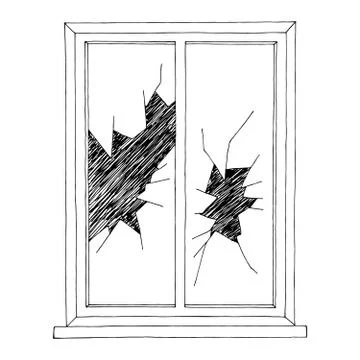 Broken window graphic black white isolated sketch illustration vector Ilustración de archivo