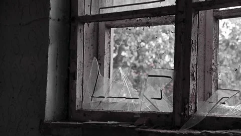 Broken window in an old abandoned building Stock Footage 237396424