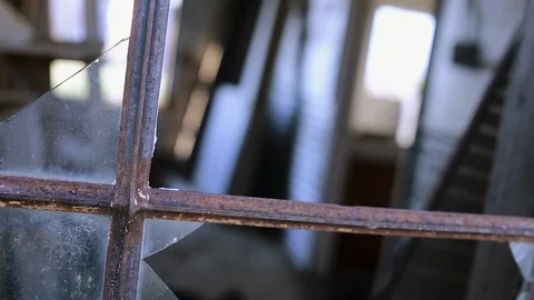 Broken Window Old Building Handheld Stock Footage 91396149