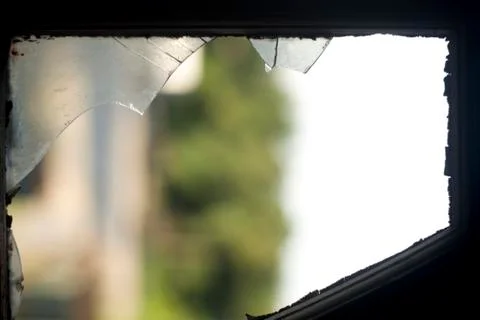 Broken window pane Stock Photos