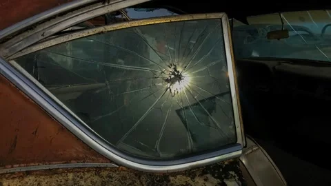 Broken window. Rare old car. Old car background. Video stock 293498129