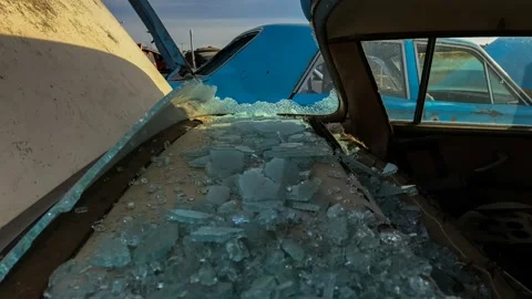 Broken window. Rare old car. Old car background. 動画素材 294186452
