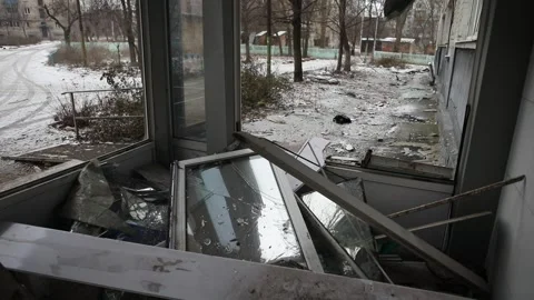 Broken window view, Russian invasion to Ukraine, Bakhmut 2022 and 2023 스톡 동영상 230873496