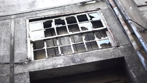 Broken Windows Of An Abandoned Building. Stock Footage 105339513