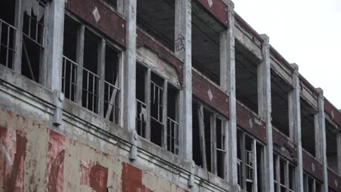 Broken windows in an abandoned building Stock Footage 188957723
