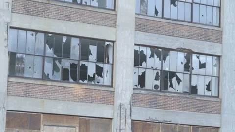 Broken windows, abandoned factory building Stock Footage 304367276