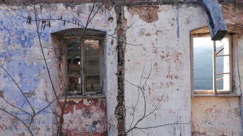 Broken windows, empty window frames and panes missing glass Stock Footage 232549453