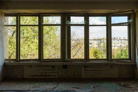 Broken windows inside the room Stock Photos