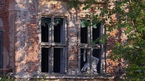 Broken windows on old abandoned house Stock Footage 52607219