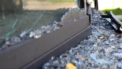 Broken windows from shelling. War. Destroyed property. Stock Footage 241109001