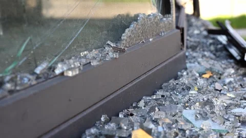 Broken windows from shelling. War. Destroyed property. Stock Footage 241109093