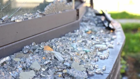 Broken windows from shelling. War. Destroyed property. Stock Footage 241112414