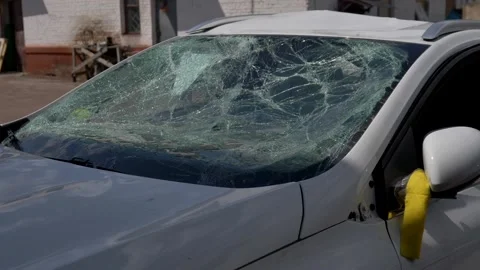 Close up footage of a car windshield, frost on the windshield of