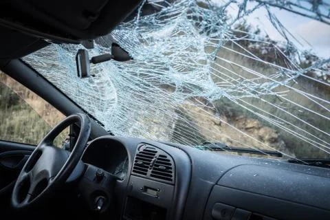 Broken Windshield-Car Crash Stock Photos