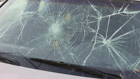 Broken Windshield Car Video stock 196444162