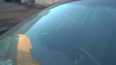 Broken Windshield Cracked Glass Windscreen Car Damage Video stock 171887720