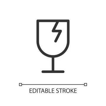 Broken wineglass pixel perfect linear ui icon 스톡 일러스트