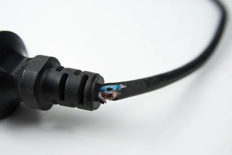Broken wire on a electric plug Stock Photos