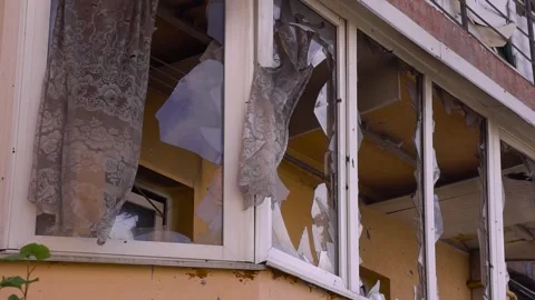 Broken wood window on building facade needs repair Stock Footage 274572357