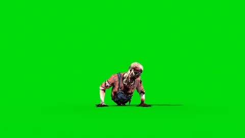 Broken Zombie Attack Front Green Screen Horror Halloween 3D Rendering Animati Stock Footage 96417244