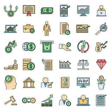 Broker auditor icons set vector color line Stock Illustration