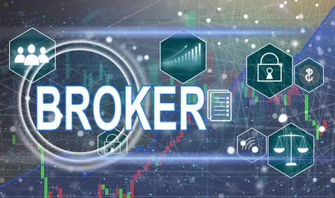 Broker button on virtual screen Stock Illustration