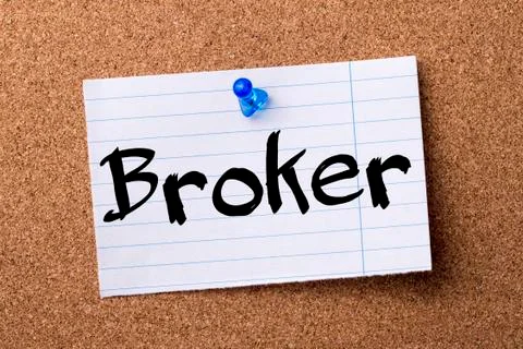 Broker - teared note paper pinned on bulletin board Stock Photos