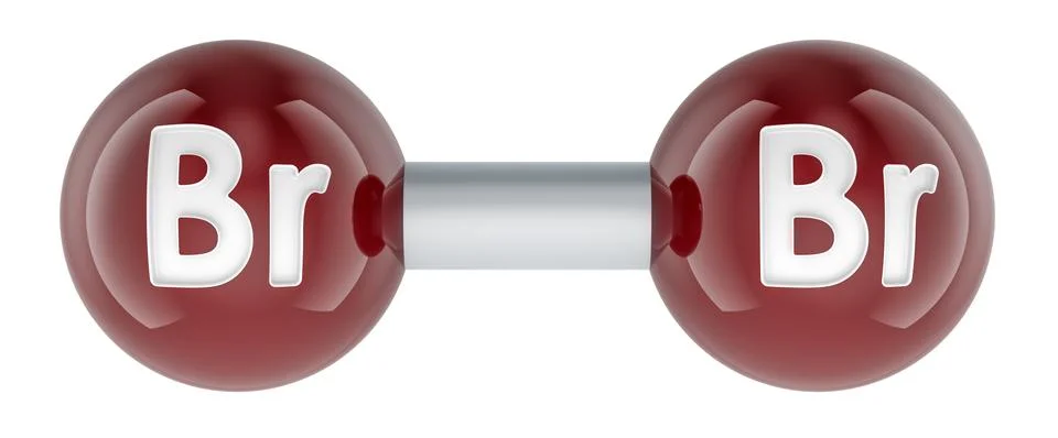 Bromine Br2 molecule model. 3D rendering Stock Illustration