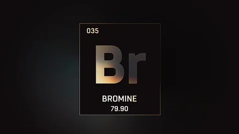 Bromine as Element 35 of the Periodic Table 3D animation on grey background Video stock 119505428