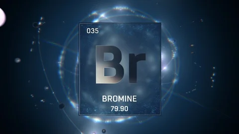 Bromine as Element 35 of the Periodic Table 3D animation on blue background Stock Footage 119505921