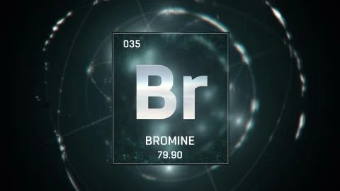 Bromine as Element 35 of the Periodic Table 3D illustration on green background イラスト素材