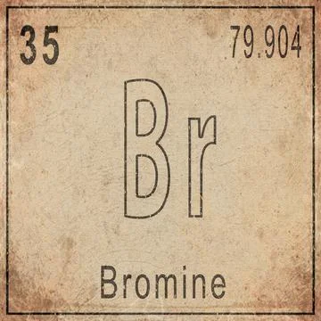 Bromine Element Card from Periodic Table on Vintage Old Paper Stock Illustration