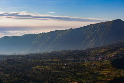The Bromo, or Mount Bromo, is an active somma volcano Stockfoto's