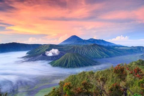 Bromo vocalno at sunrise, East Java, , Indonesia Stock Photos