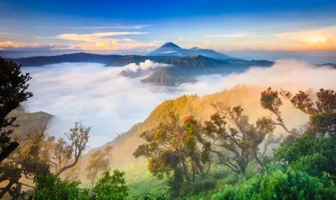 Bromo vocalno at sunrise, East Java, , Indonesia Stock Photos