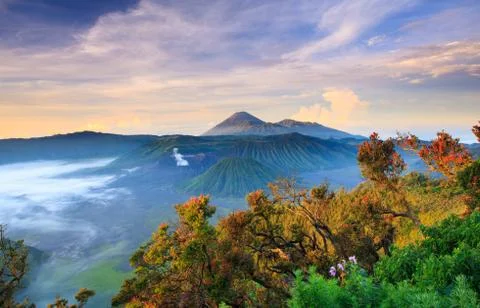 Bromo vocalno at sunrise, East Java, , Indonesia Stock Photos