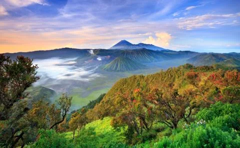Bromo vocalno at sunrise, East Java, , Indonesia Stock Photos