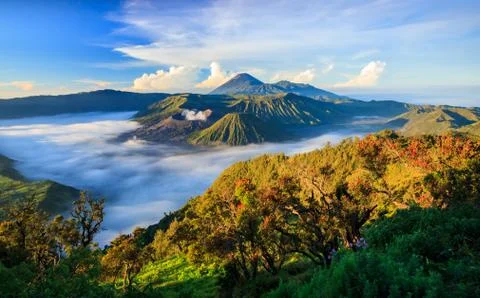 Bromo vocalno at sunrise, East Java, , Indonesia Stock Photos