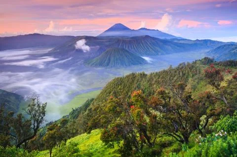 Bromo vocalno at sunrise, East Java, , Indonesia Stock Photos