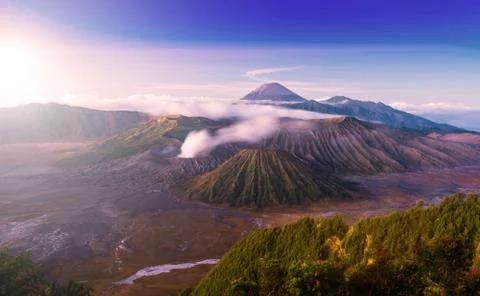 Bromo volcano is Active valcano in sunset time Fotos Stock