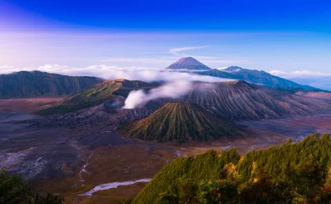 Bromo volcano is Active valcano in sunset time Fotos Stock