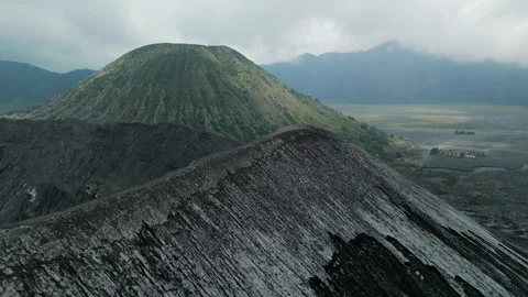 Bromo volcano crater look down drone Stock Footage 277184740