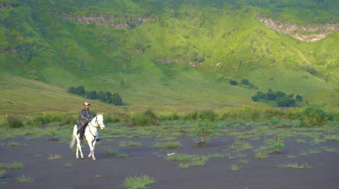 BROMO VOLCANO, EAST JAVA, INDONESIA - 24 JUNE 2016: Unidentified horse rider Stock Footage 65420432