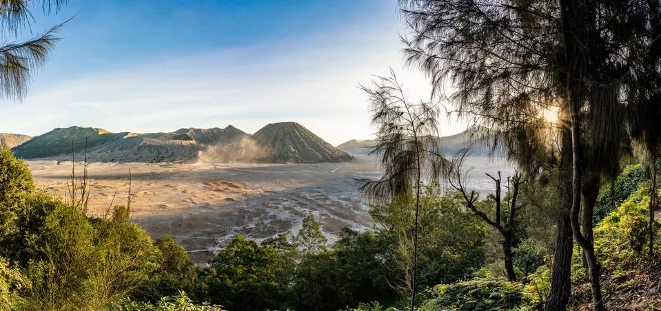 The bromo volcano on java in indonesia during the sunrise. Stock Photos