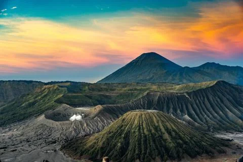The bromo volcano on java in indonesia during the sunrise. Foto stock