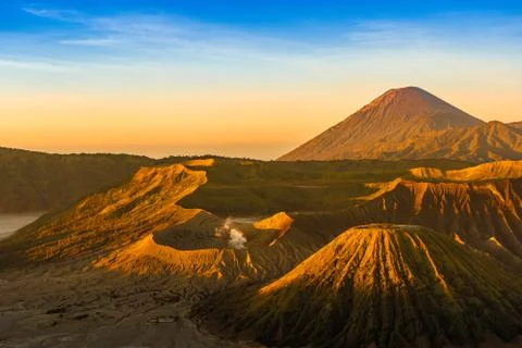 The bromo volcano on java in indonesia during the sunrise. Stock Photos
