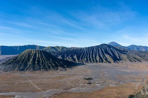 The bromo volcano on java in indonesia during the sunrise. Stock Photos