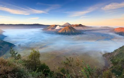 Bromo volcano at sunrise, East Java, Indonesia Stock Photos